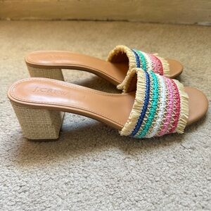 J Crew woven raffia mule heels size 8